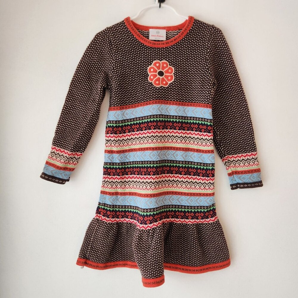 Hanna Andersson Knit Sweater Dress Brown Fair Isle Youth Girls 5 (110cm)